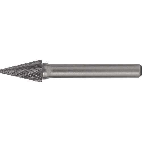 Solid Carbide Burrs - Pointed Cone Shape, SM-6, 5/8" Dia., 1/4" Shank, 1" Depth of Cut O-Max