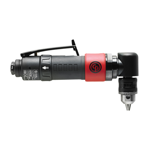 Pneumatic Reversible Angle Drill, 3/8" Chuck, 1/4" NPT Air Inlet, 2000 No Load RPM O-Max
