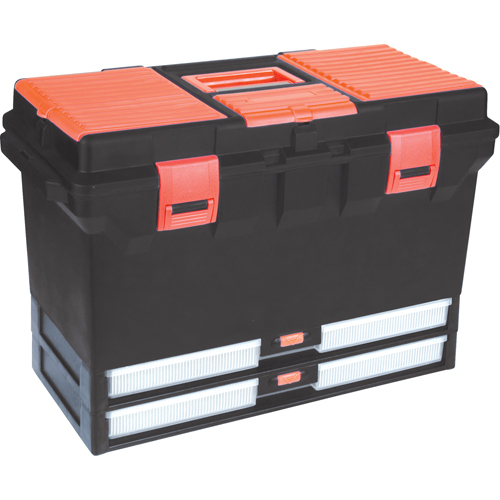 Plastic Tool Box, 22" W x 11" D x 14-1/2" H, Black O-Max