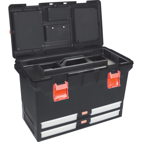 Plastic Tool Box, 22" W x 11" D x 14-1/2" H, Black O-Max
