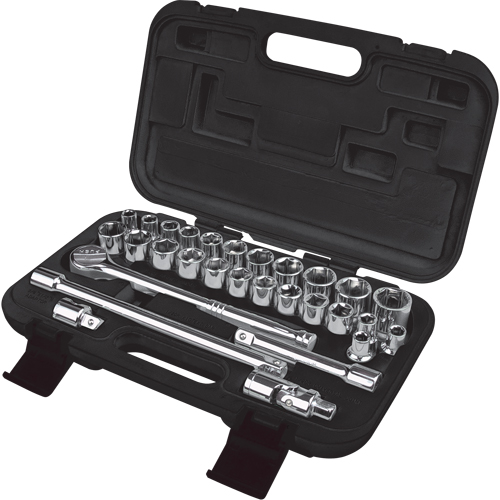 SAE/Metric Socket Set, 29 Pcs, 1/2" Drive Size O-Max