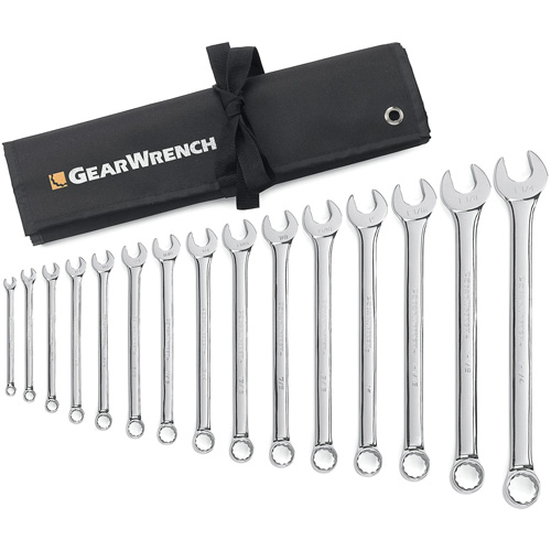 Jeu de cl&eacute;s longues &agrave; coupe &agrave; 12 pans avec pochette &agrave; outils roulable, Combinaison, 15 morceaux, Imp&eacute;rial O-Max