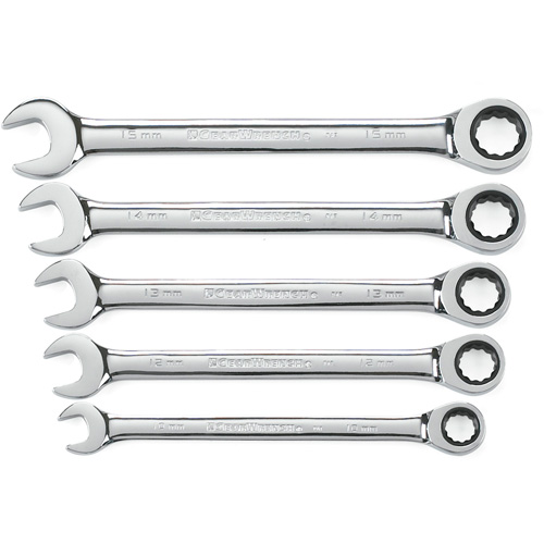Jeu de cl&eacute;s &agrave; cliquet &agrave; 12 pans et 72 dents, Combinaison, 5 morceaux, M&eacute;trique O-Max