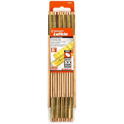 Red End&reg; Oversized Brick Mason Rule, 6' L, Wood, 1/16" Graduations O-Max