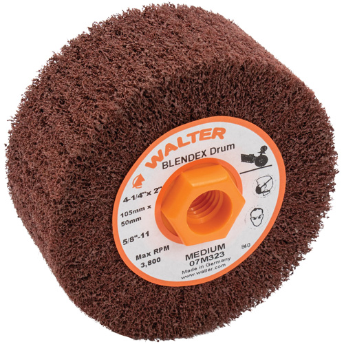 ALLSTEEL Blendex Surface Conditioning Drum, 4-1/4" Dia. x 2" W, 5/8"-11 Arbor, Medium Grit O-Max