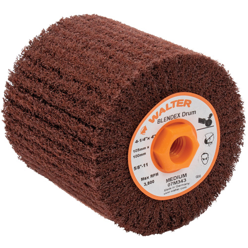 ALLSTEEL Blendex Surface Conditioning Drum, 4-1/4" Dia. x 4" W, 5/8"-11 Arbor, Medium Grit O-Max