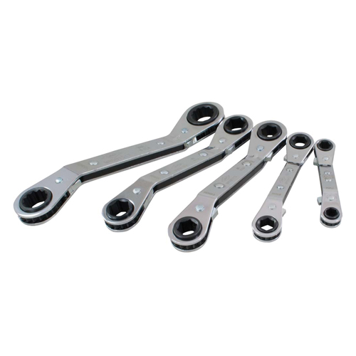 Offset Wrench Set, Ratcheting Box, 5 Pieces, Metric O-Max