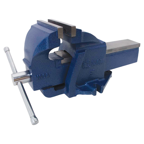 Ductile Iron Mechanics Bench Vise, 5" Jaw Width, 3-3/10" Throat Depth O-Max