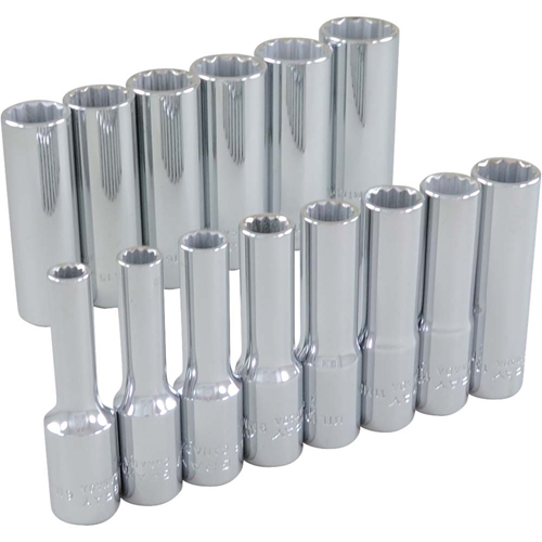 Jeu de douilles, 14 Mcx, Prise de 3/8", Profond O-Max