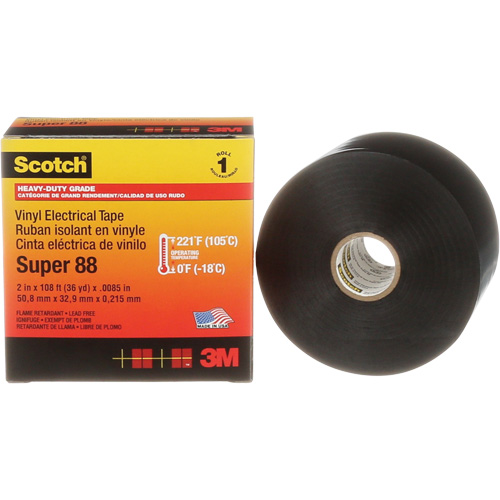 Ruban isolant Super 88 de calibre professionnel Scotch, 51 mm (2") x 33 m (108'), Noir, 8,5 mils O-Max