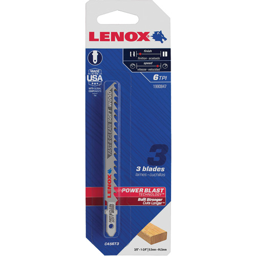Clean Cutting Wood Jigsaw Blade, Bi-Metal, T-Shank, 4" L, 6 TPI O-Max