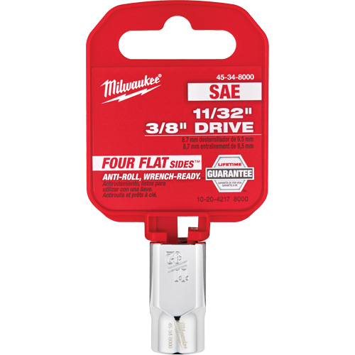 SAE Socket with Four Flat Sides, 11/32", 3/8" Drive, 6 Points O-Max