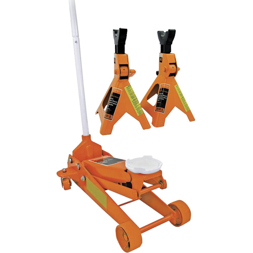 Service Jack with 3-Ton Vehicle Stands, 2.5 Ton(s) Capacity, 5" Lowered, 19-1/4" Raised, Manual Hydraulic O-Max