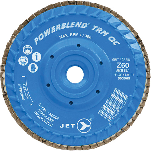 PowerBlend TRM QC Trimmable Flap Disc, 4-1/2" x 5/8"-11, Type 27, Z60 Grit, Zirconia Alumina O-Max