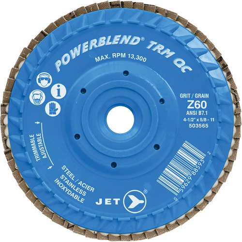 PowerBlend TRM QC Trimmable Flap Disc, 5" x 5/8"-11, Type 27, Z60 Grit, Zirconia Alumina O-Max