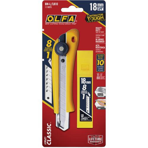 Couteau utilitaire robuste avec lames de rechange, 18 mm, Lame Acier inoxydable O-Max