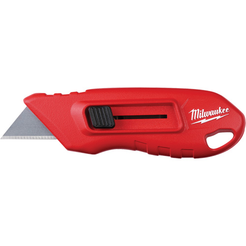 Couteau &agrave; lame r&eacute;tractable compacte actionn&eacute;e par bouton &agrave; glissi&egrave;re lat&eacute;rale, Prise en M&eacute;tal O-Max