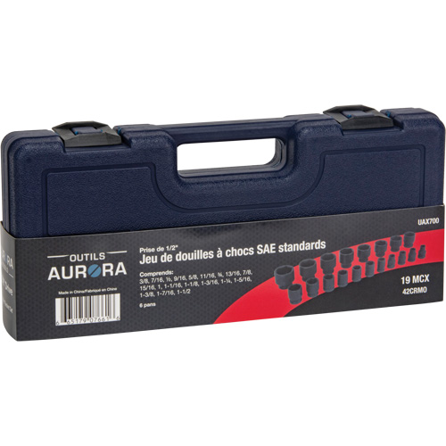 SAE Socket Set, 19 Pcs, Impact, 1/2" Drive Size O-Max