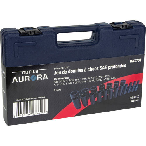 Jeu de douilles SAE, 19 Mcx, Chocs, Prise de 1/2", Profond O-Max