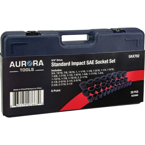 SAE Socket Set, 29 Pcs, Impact, 3/4" Drive Size O-Max