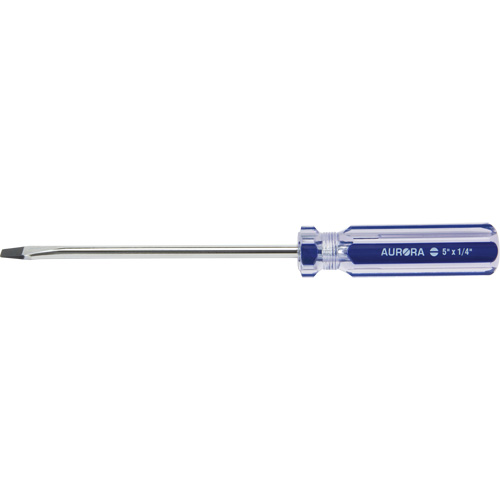 Tournevis &agrave; fente bleu transparent avec bandes, Tige de 1/4", Ronde, Prise en Plastique O-Max