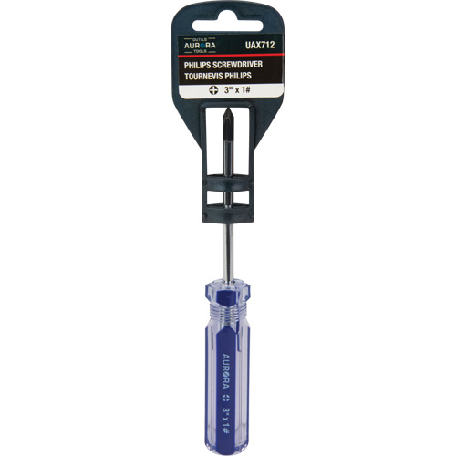 Tournevis Philips bleu transparent avec bandes, #1, Prise Plastique O-Max