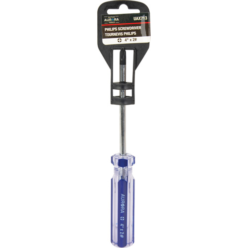 Tournevis Philips bleu transparent avec bandes, #2, Prise Plastique O-Max