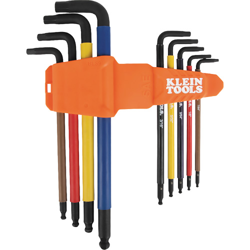 Jeu de cl&eacute; hex de style L extra longues et chromocod&eacute;es avec support, 9 mcx, Imp&eacute;rial O-Max