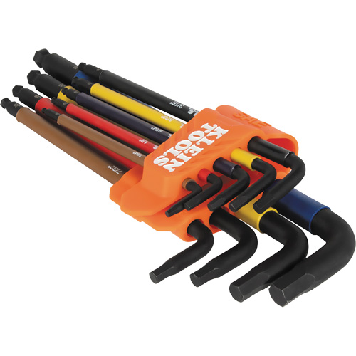 Jeu de cl&eacute; hex de style L extra longues et chromocod&eacute;es avec support, 9 mcx, Imp&eacute;rial O-Max