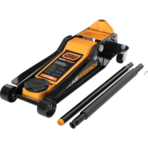Cric de plancher &agrave; profil bas, 3,5 tonne(s) Capacit&eacute;, 3-3/4" Abaiss&eacute;e, 21-3/4" &eacute;lev&eacute;e, Hydraulique &agrave; main O-Max
