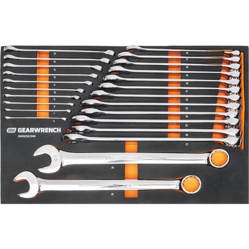 12-Point Long Pattern Combination Metric Wrench Set in Foam Storage Tray, Open-Ended, 24 Pieces, Metric O-Max