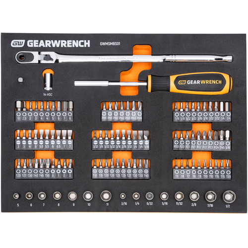 Jeu d'outils &agrave; t&ecirc;te &eacute;troite pour m&eacute;canicien dans un plateau de rangement en mousse O-Max