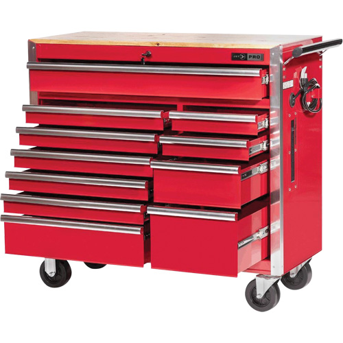 PRC4211 Pro Series Roller Cabinet, 11 Drawers, 42" W x 18" D x Red O-Max