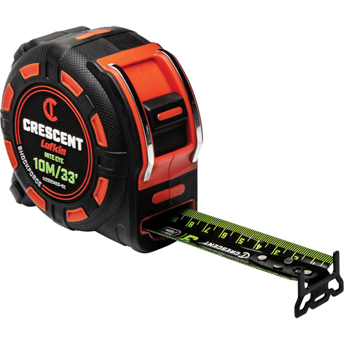 Ruban &agrave; mesurer Shockforce NITE EYE, 1-1/4" x 35'/10 m, Marques de goujon M&eacute;trique/SAE O-Max