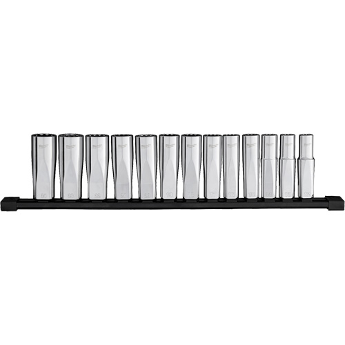 12-Point Deep Well Metric Socket Set, 13 Pcs, 1/2" Drive Size, Deep O-Max