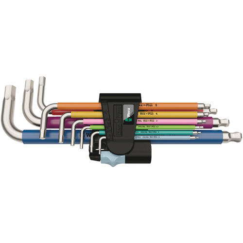 Jeu de cl&eacute;s m&acirc;les 3950/9 Hex-Plus multicolores, 9 mcx, M&eacute;trique O-Max