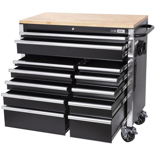 HDRC4112 HD Series Roller Cabinet, 12 Drawers, 41" W x 21" D x 40-3/10" H, Black O-Max