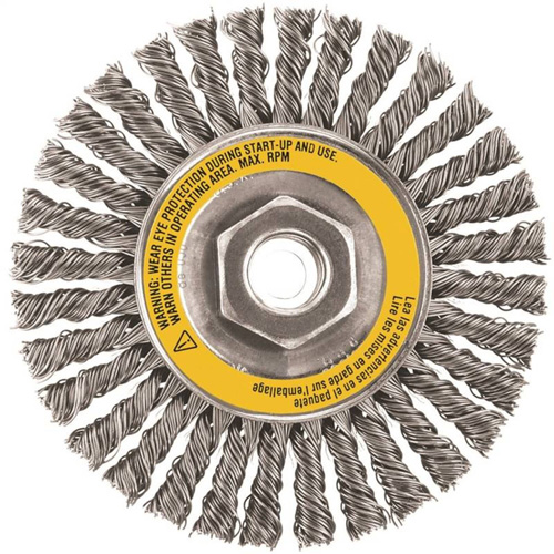 Wheel Brush, 4" Dia., 0.02" Fill, 5/8"-11 Arbor, Stainless Steel O-Max