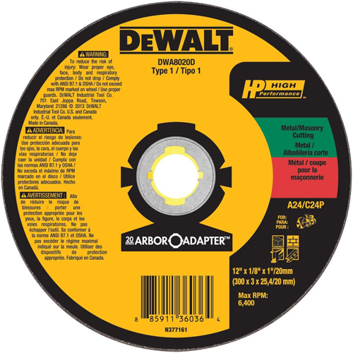 High Performance Cutting Wheel for Circular Saws, 12" x 1/8" Arbor, Aluminum Oxide O-Max