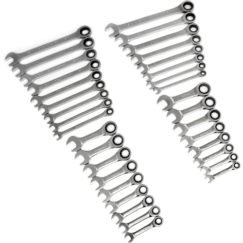 72-Tooth 12 Point Standard & Stubby Wrench Set, Ratcheting Combination, 34 Pieces, Imperial and Metric O-Max