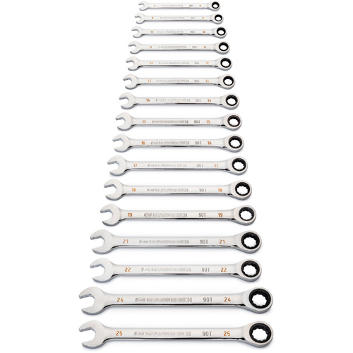 90-Tooth 12 Point Wrench Set, Ratcheting Combination, 16 Pieces, Metric O-Max