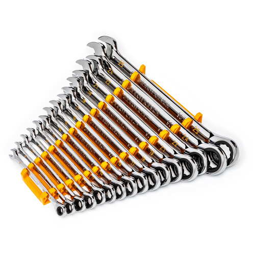 90-Tooth 12 Point Wrench Set, Ratcheting Combination, 16 Pieces, Metric O-Max