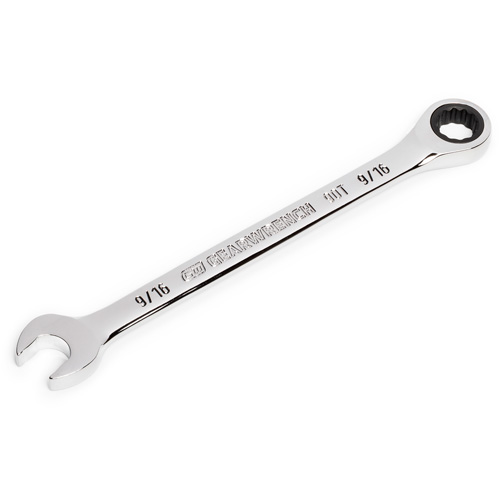 90-Tooth 12 Point Ratcheting Combination Wrench, 12 Point, 9/16", Chrome Finish O-Max