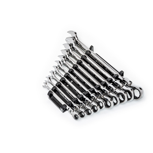 Jeu de cl&eacute;s SAE &agrave; 12 pans et 90 dents, T&ecirc;te articul&eacute;e/Combinaison &agrave; cliquet, 10 morceaux, Imp&eacute;rial O-Max