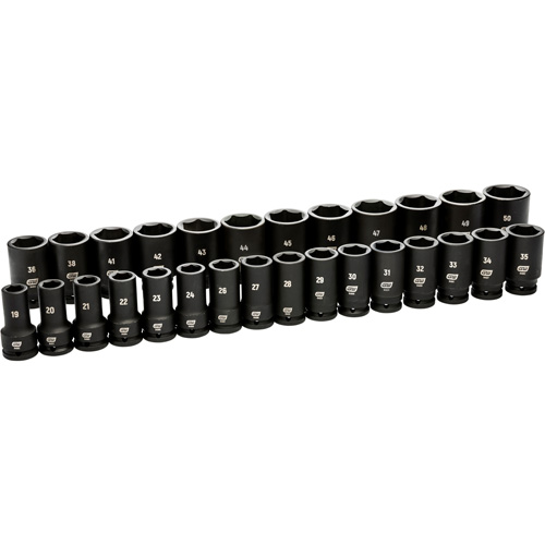 Jeu de douilles m&eacute;triques &agrave; 6 pans, 28 Mcx, Chocs, Prise de 3/4", Profond O-Max