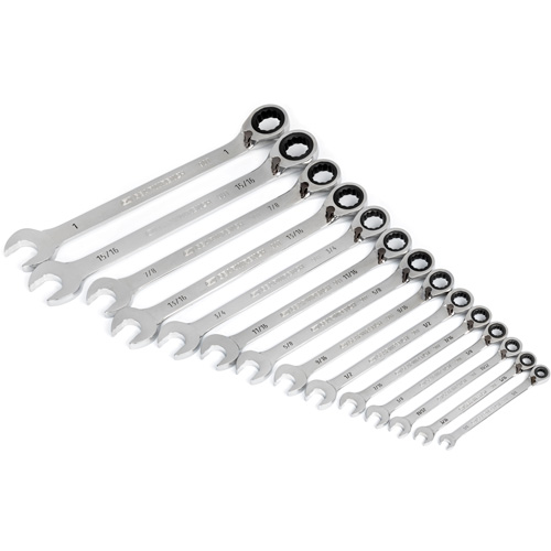 90-Tooth 12 Point SAE Reversible Ratcheting Wrench Set, Ratcheting Combination, 14 Pieces, Imperial O-Max