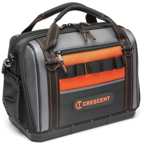 Sac ouvert de 17" pour outils d'ouvrier, Polyester, 3 pochettes, Noir/Gris/Orange O-Max