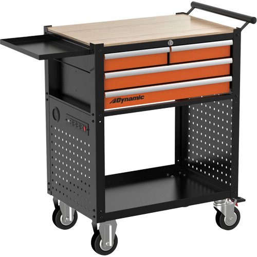 Chariot utilitaire, 4 tiroirs, Noir/Orange O-Max
