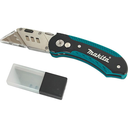 Folding Quick-Change Jobsite Utility Knife with 10-Piece Replacement Blades, Steel Blade O-Max