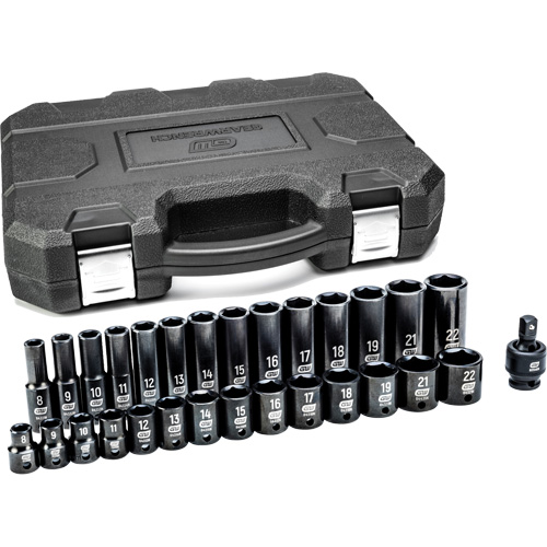 Jeu de douilles m&eacute;triques &agrave; 6 pans, 29 Mcx, Chocs, Prise de 3/8", Profond O-Max
